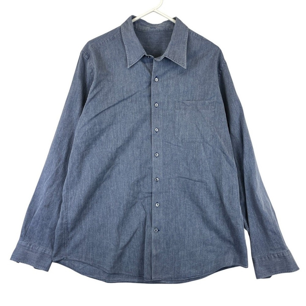 J. Hilburn Woven In Italy Button Down Shirt Mens XL Blue Chambray Classic Cotton